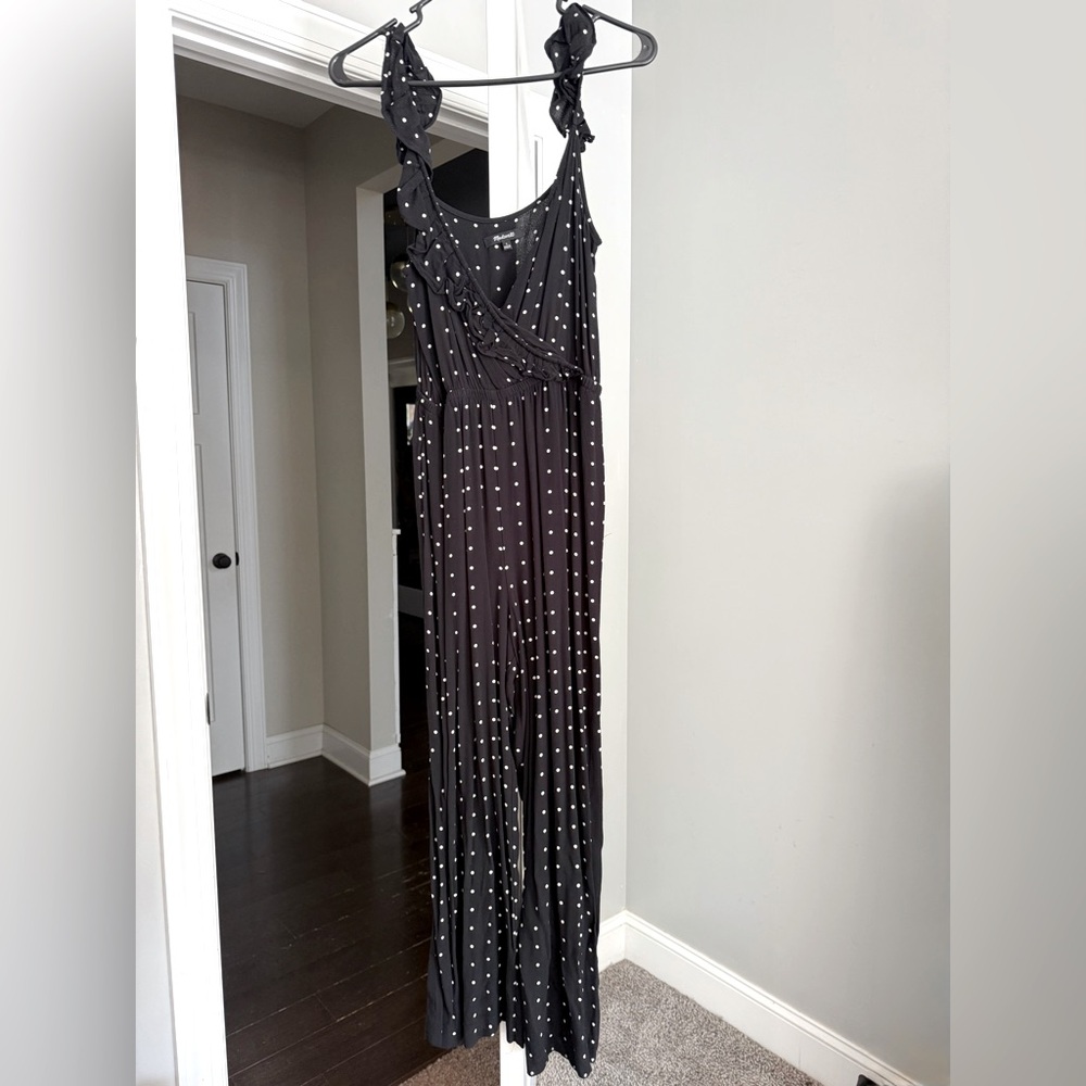 Madewell Black and White Polka Dot sleeveless pant romper